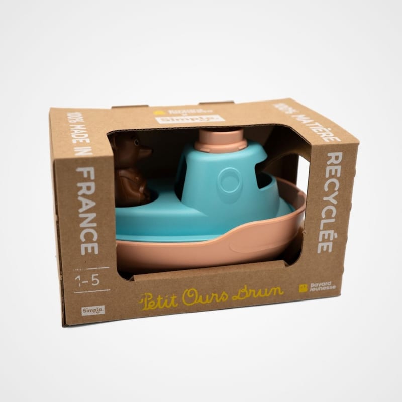 Jouet de bain made in france en matière recyclée bateau de petit ours brun (Le Jouet Simple) - Image 3