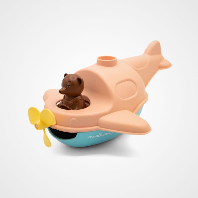 Jouet de bain made in france en matière recyclée hydravion de petit ours brun (Le Jouet Simple) - Image 1