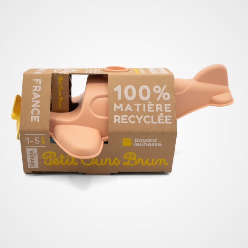 Jouet de bain made in france en matière recyclée hydravion de petit ours brun (Le Jouet Simple) - Image 3