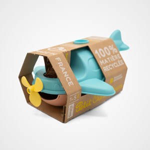 Jouet de bain made in france en matière recyclée hydravion de petit ours brun