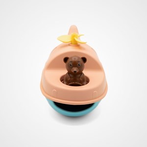 Jouet de bain made in france en matière recyclée hélicoptère de petit ours brun