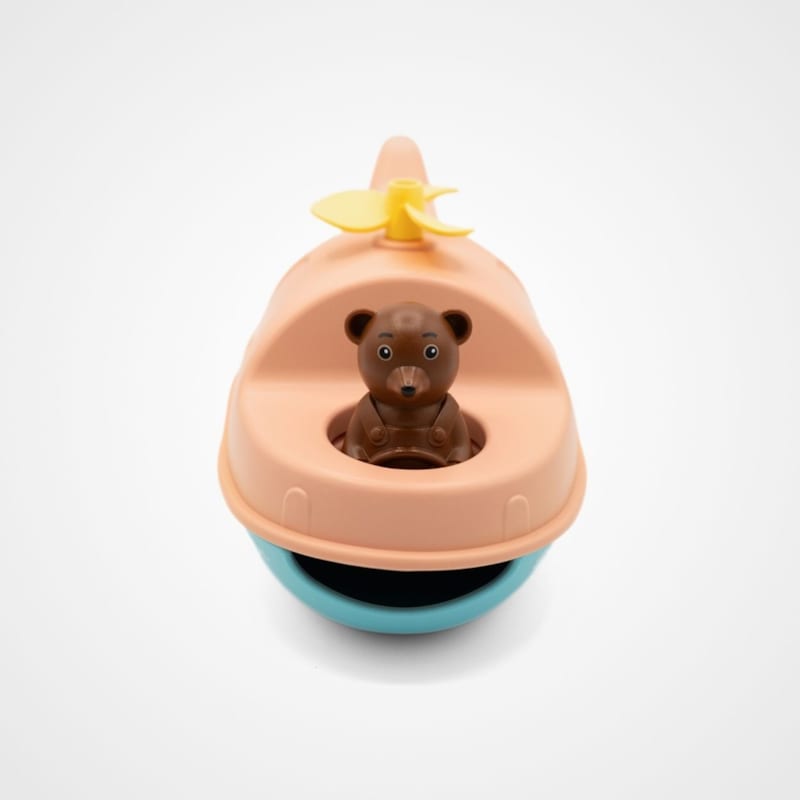Jouet de bain made in france en matière recyclée hélicoptère de petit ours brun (Le Jouet Simple) - Image 1