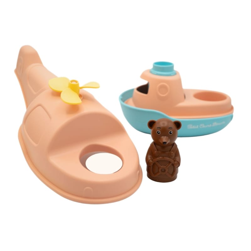 Jouet de bain made in france en matière recyclée hélicoptère de petit ours brun (Le Jouet Simple) - Image 2