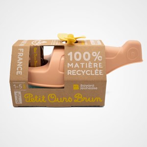 Jouet de bain made in france en matière recyclée hélicoptère de petit ours brun