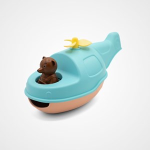 Jouet de bain made in france en matière recyclée hélicoptère de petit ours brun