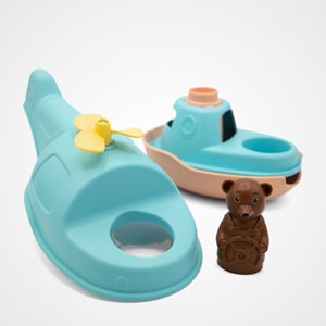 Jouet de bain made in france en matière recyclée hélicoptère de petit ours brun