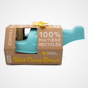 Jouet de bain made in france en matière recyclée hélicoptère de petit ours brun