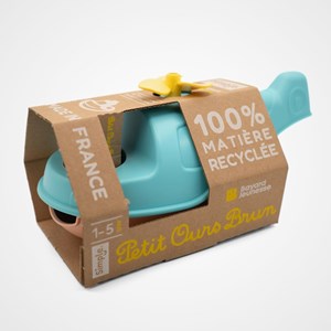 Jouet de bain made in france en matière recyclée hélicoptère de petit ours brun