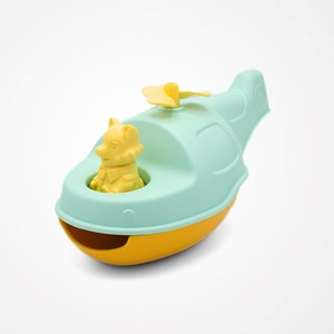 Jouet de bain made in france en matière recyclée hélicoptère de mr renard