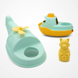 Jouet de bain made in france en matière recyclée hélicoptère de mr renard