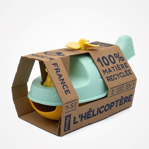 Jouet de bain made in france en matière recyclée hélicoptère de mr renard