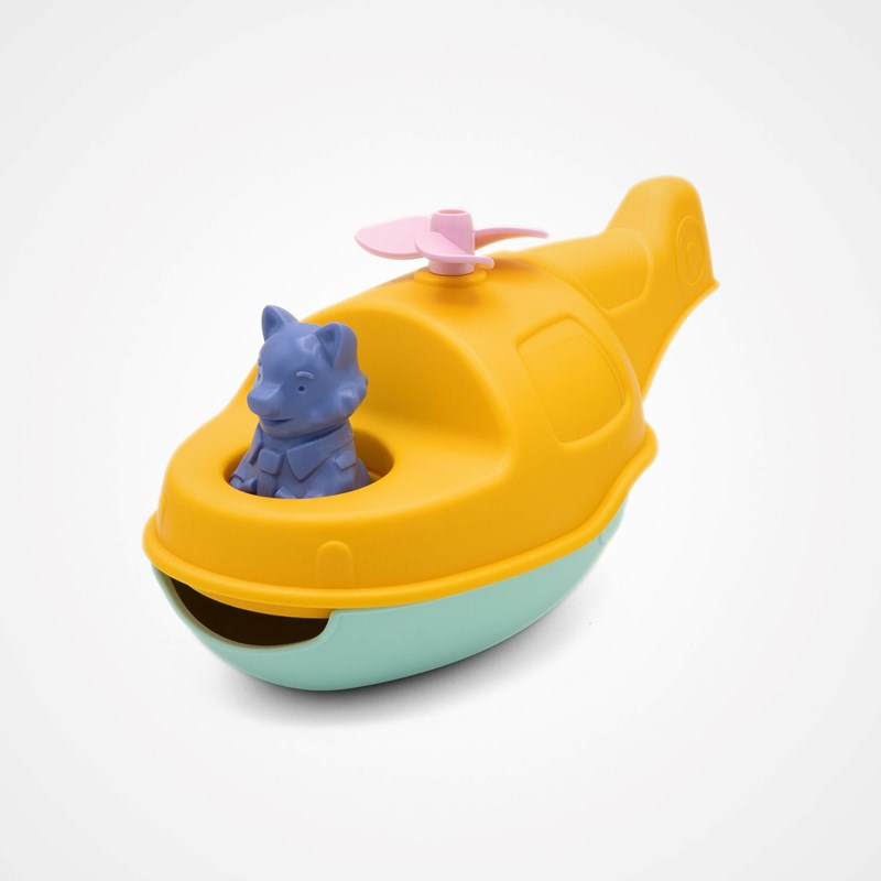 Jouet de bain made in france en matière recyclée hélicoptère de mr renard