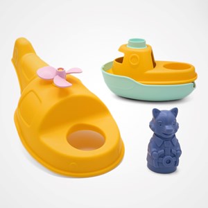 Jouet de bain made in france en matière recyclée hélicoptère de mr renard