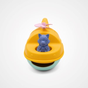 Jouet de bain made in france en matière recyclée hélicoptère de mr renard