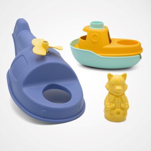 Jouet de bain made in france en matière recyclée hélicoptère de mr renard