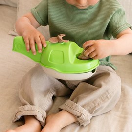 Jouet de bain made in france en matière recyclée hélicoptère de mr renard