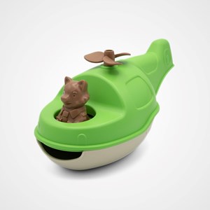 Jouet de bain made in france en matière recyclée hélicoptère de mr renard