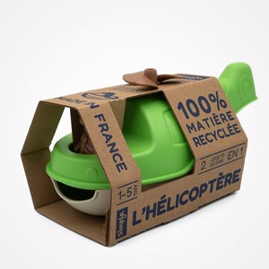 Jouet de bain made in france en matière recyclée hélicoptère de mr renard