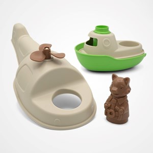 Jouet de bain made in france en matière recyclée hélicoptère de mr renard