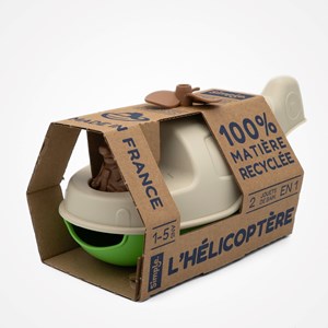 Jouet de bain made in france en matière recyclée hélicoptère de mr renard