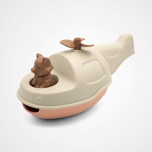 Jouet de bain made in france en matière recyclée hélicoptère de mr renard