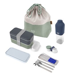 Set repas lunch box rectangle bleu et vert
