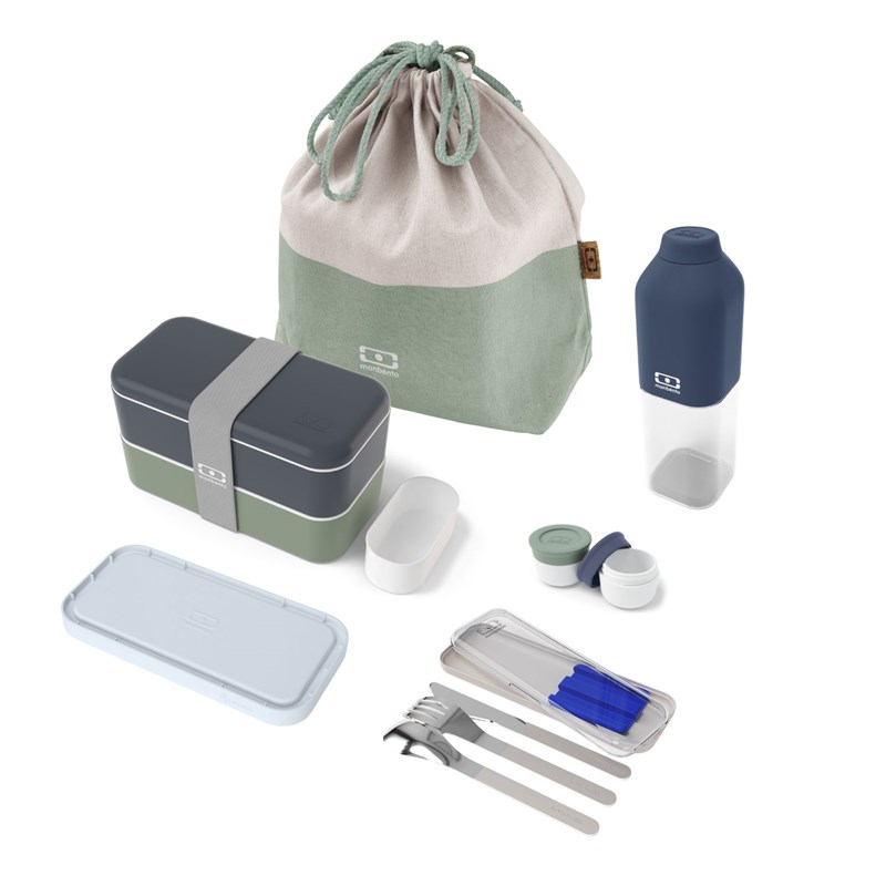 Set repas lunch box rectangle bleu et vert