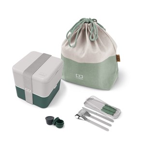 Set repas lunch box carrée vert gris