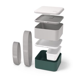 Set repas lunch box carrée vert gris