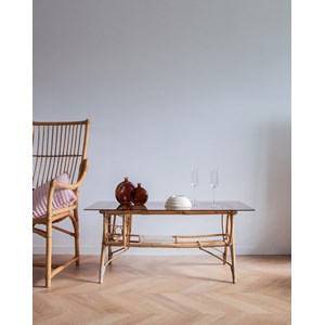 Table basse en rotin et verre n°266