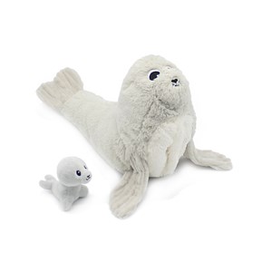 Peluche otarie maman et son bébé gris