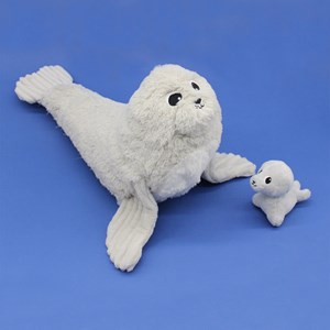 Peluche otarie maman et son bébé gris
