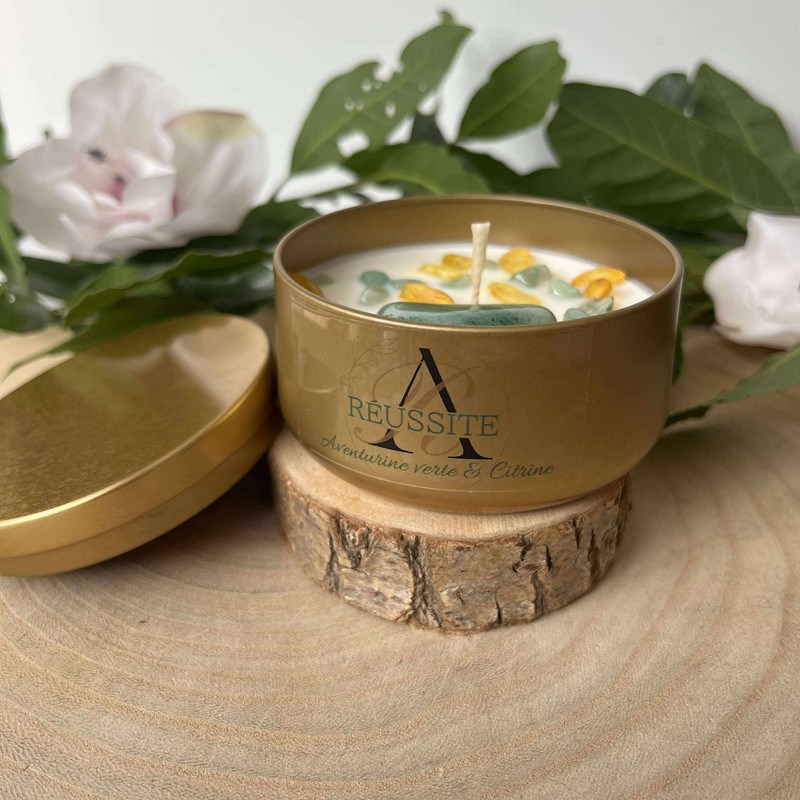 Bougie réussite en aventurine verte & citrine chauffée