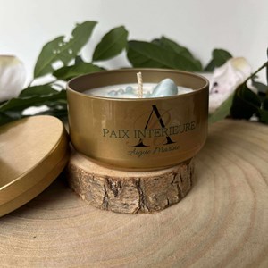 Bougie paix intérieure pierre aigue-marine