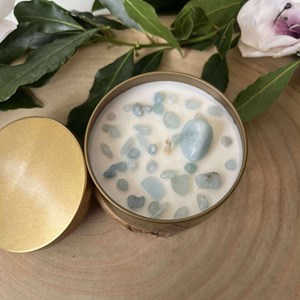 Bougie paix intérieure pierre aigue-marine