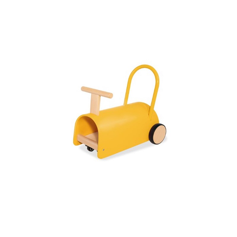 Trotteur porteur enzo en bois - jaune