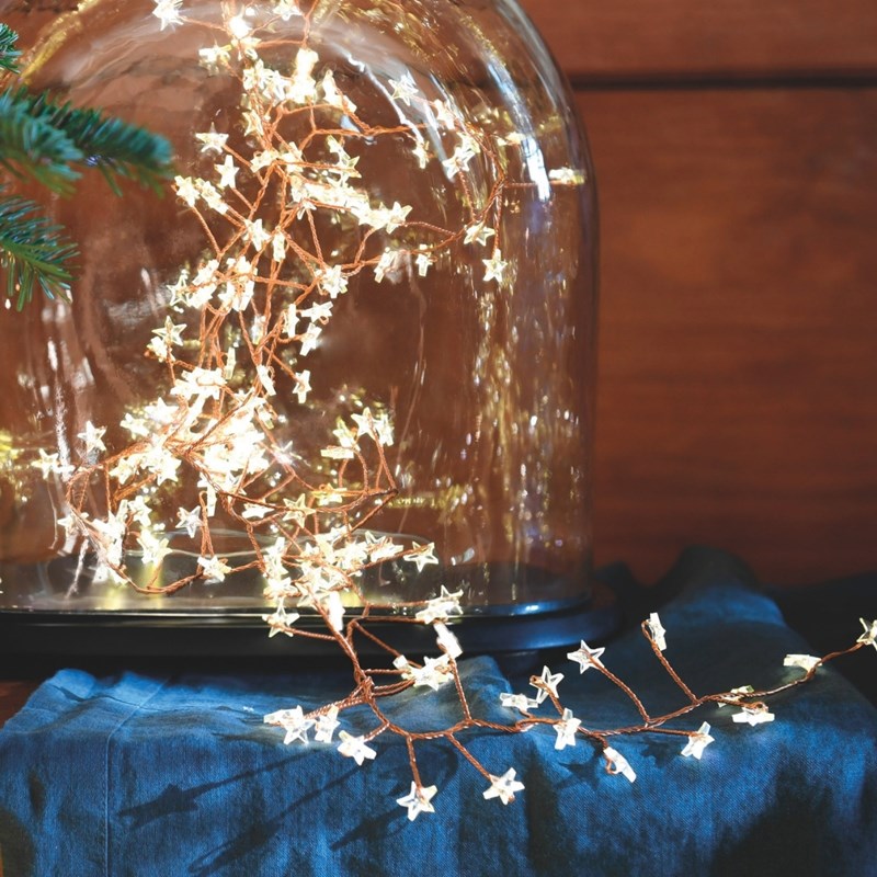 Guirlande led grappe avec étoiles - blanc chaud