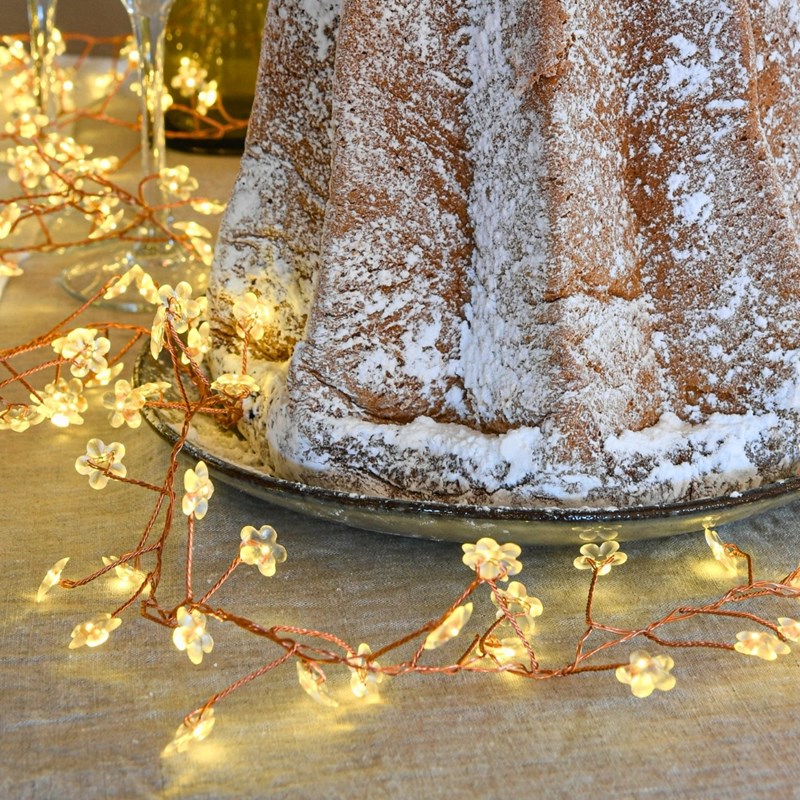 Guirlande led grappe avec fleurs - blanc chaud