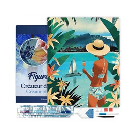 Broderie diamant – femme et océan -