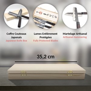 Coffret couteaux cuisine - acier japonais - manche bois - boîte cadeau