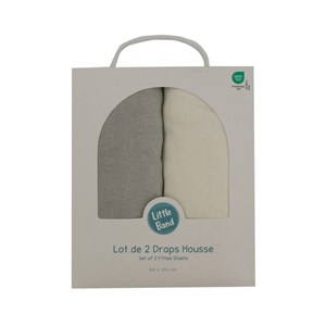 Drap housse 60x120 cm - lot de 2 - écru &nbsp; gris - draps housse bébé en coton