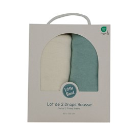 Drap-housse 70x140 cm - lot de 2 - en coton écru&nbsp;bleu&nbsp;vert