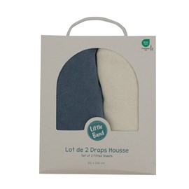 Drap-housse 70x140 cm - lot de 2 - en coton écru&nbsp;bleu orage