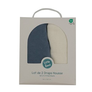 Drap-housse 70x140 cm - lot de 2 - en coton écru&nbsp;bleu orage