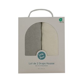 Drap housse 70x140 cm - lot de 2 - écru &nbsp; gris - draps housse bébé en coton
