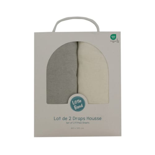 Little Band - Drap housse 70x140 cm - lot de 2 - écru &nbsp; gris - draps housse bébé en coton
