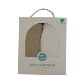 Drap housse 60x120 cm - lot de 2 - blanc &nbsp; moka en gaze de coton