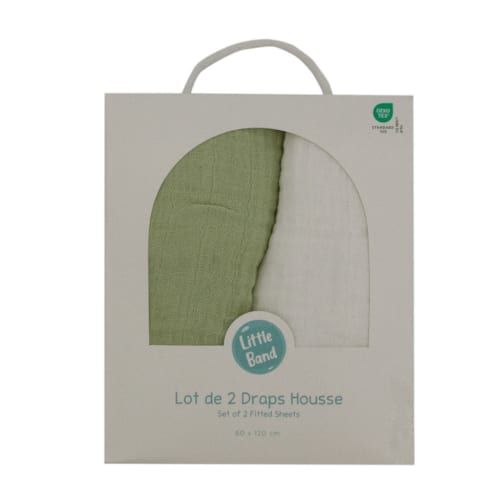 Little Band - Drap housse 60x120 cm - lot de 2 - blanc &nbsp; tilleul en gaze de coton