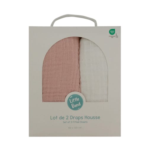 Little Band - Drap housse 60x120 cm - lot de 2 - blanc &nbsp; pivoine en gaze de coton