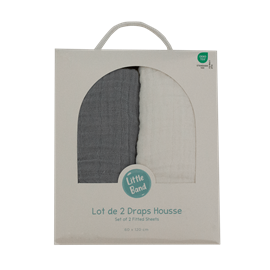 Drap-housse 60x120 cm - lot de 2 - blanc &nbsp; gris en gaze de coton